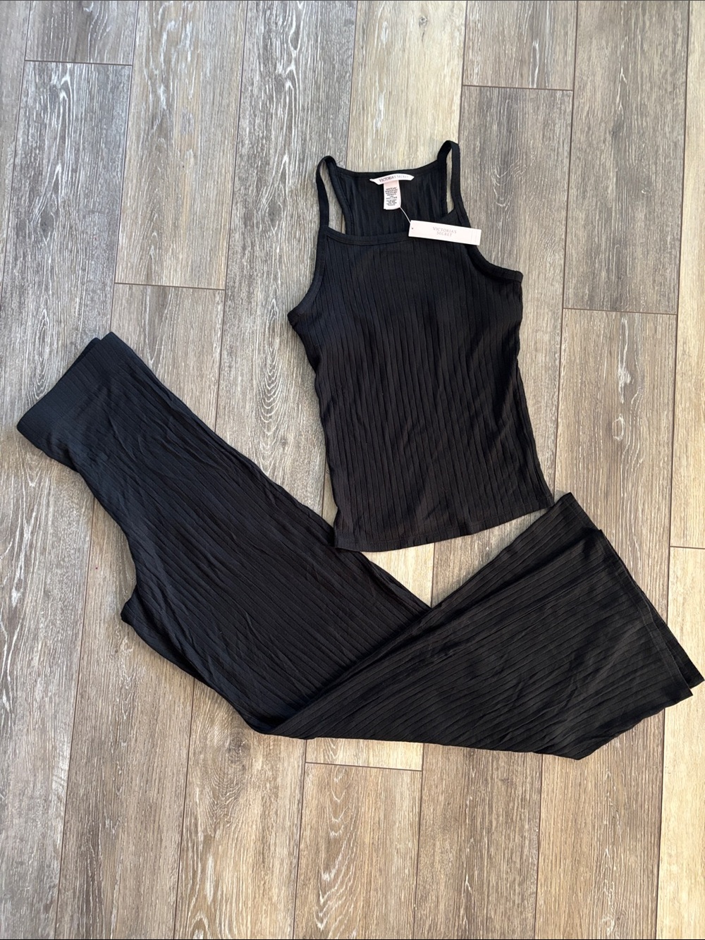 Victoria's Secret Black Ribbed Pajama Tank & Pants Set